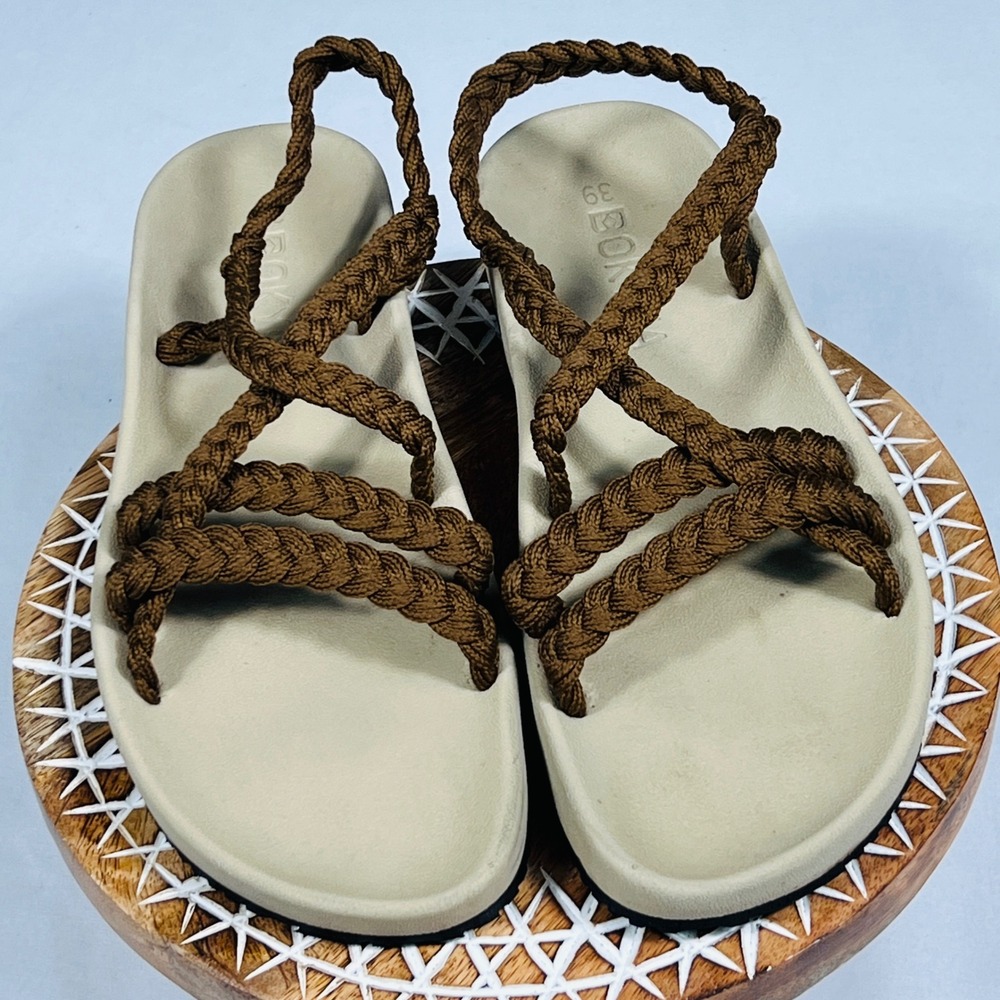 Bokyna Soul Brown Braided Rope Sandals Womens Size 39 Beige Comfort Strappy Boho